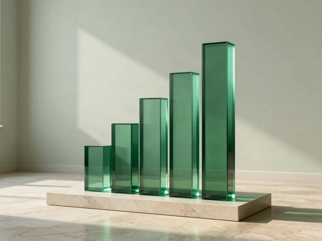 Ascending green glass columns, an architectural expression of insight and business progress